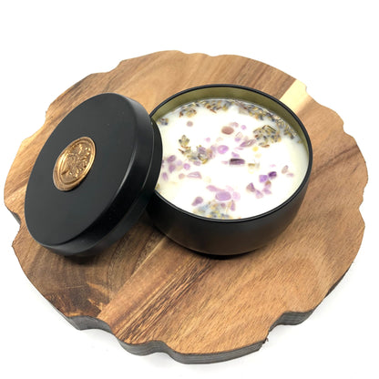 Champ de Lavande - bougie de soja aux éclats d'améthyste parfum lavande